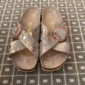 Gray and Rose Gold Printed Birkenstocks